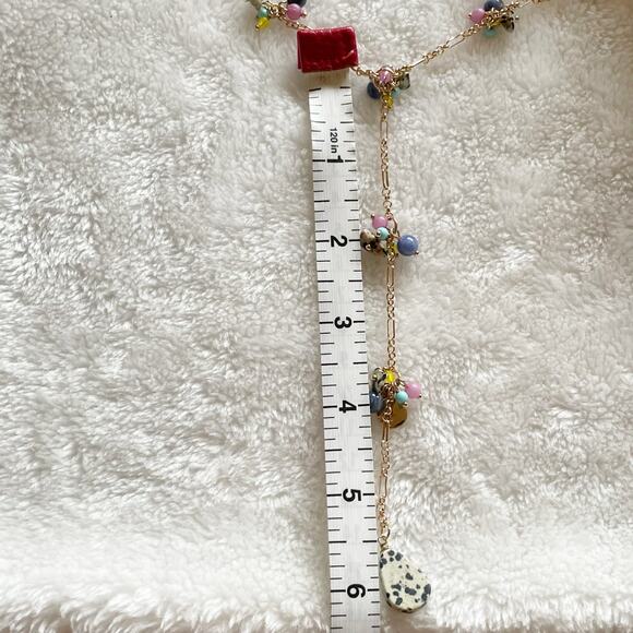 Macy’s Beaded Lariat Necklace Gold Tone Multi Colored Cluster Beads NWOT - Picture 9 of 11